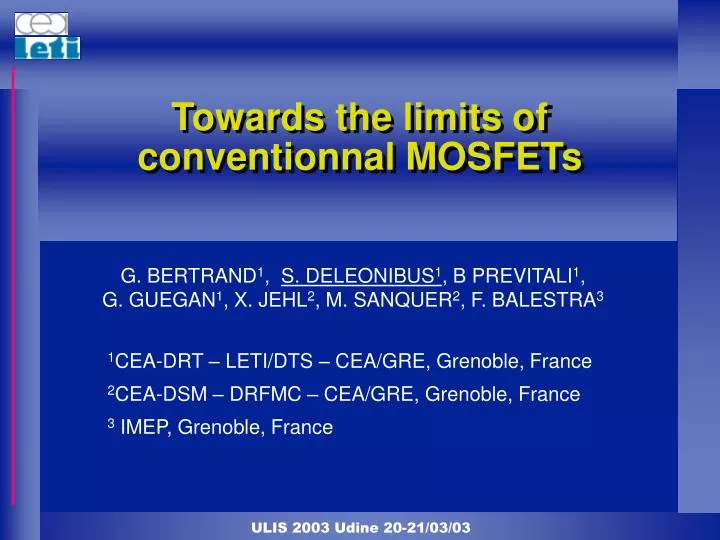 towards the limits of conventionnal mosfets