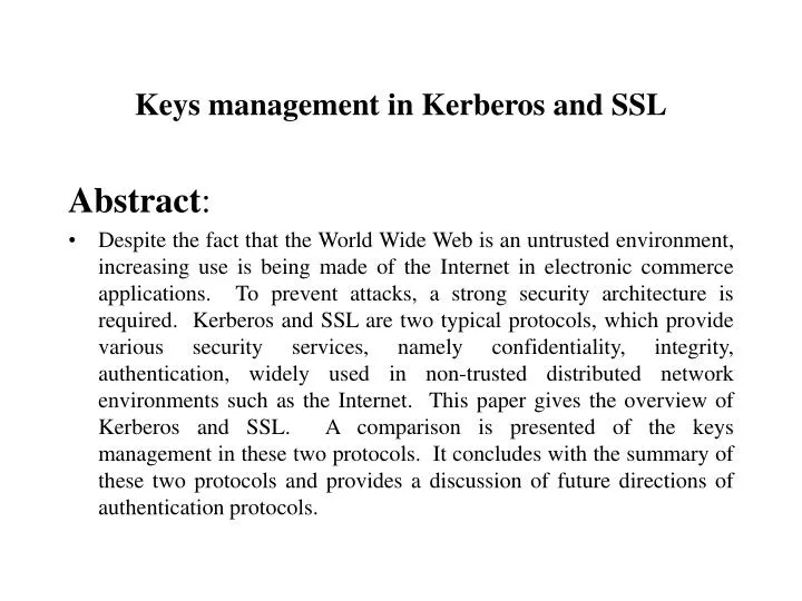 keys management in kerberos and ssl