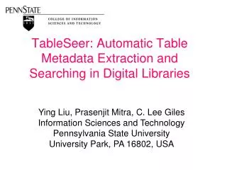 TableSeer: Automatic Table Metadata Extraction and Searching in Digital Libraries