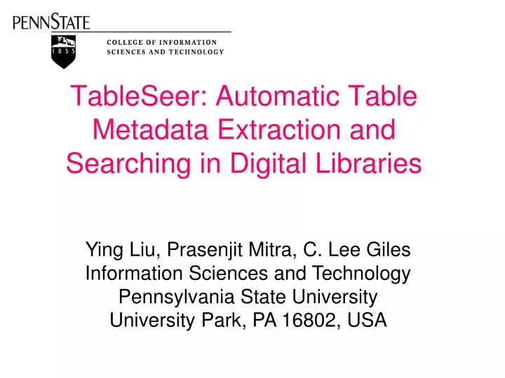 tableseer automatic table metadata extraction and searching in digital libraries