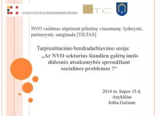 nvo vaidmuo stiprinant pilietin visuomen lyderyst partneryst sanglauda tiltas