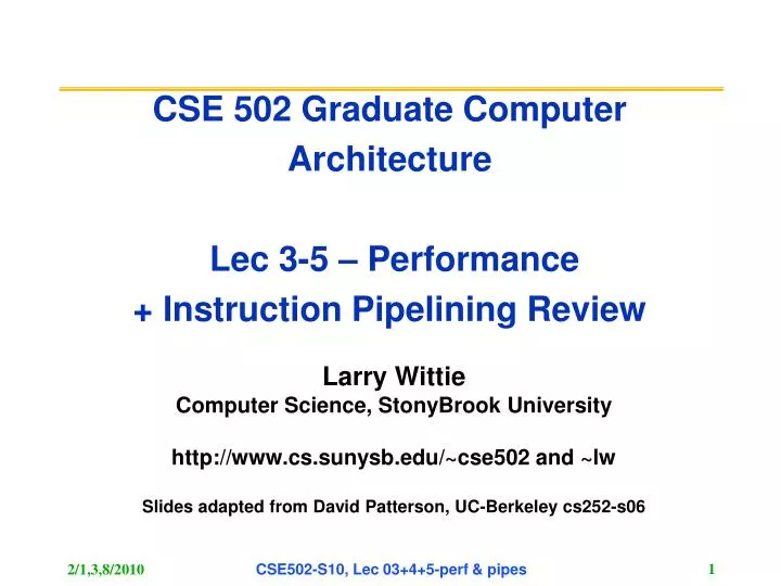 cse 502 graduate computer architecture lec 3 5 performance instruction pipelining review