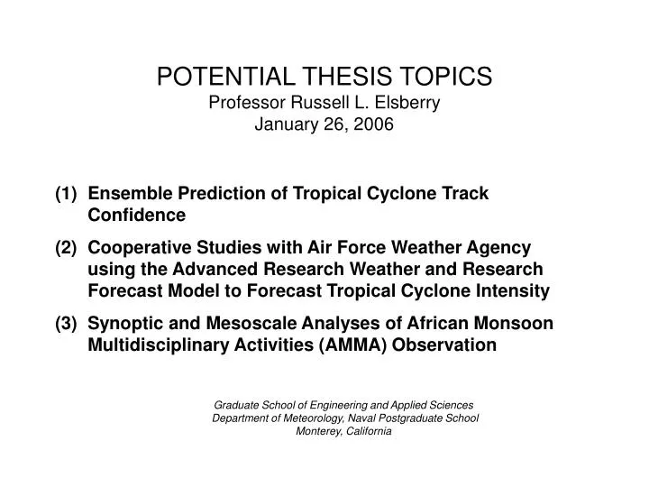 potential thesis topics professor russell l elsberry january 26 2006
