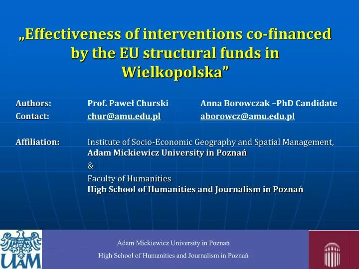 effectiveness of interventions co financed by the eu structural funds in wielkopolska