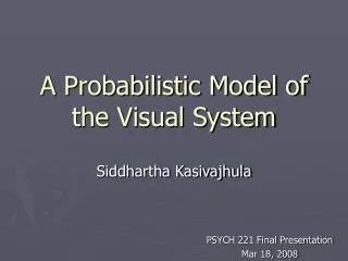 A Probabilistic Model of the Visual System