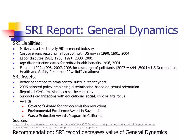 sri report general dynamics
