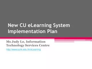 New CU eLearning System Implementation Plan