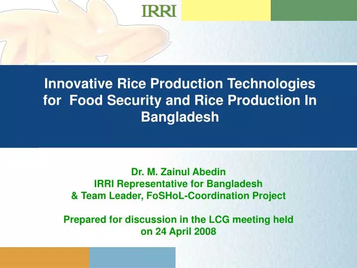 innovative rice production technologies for food security and rice production in bangladesh