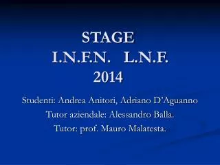 STAGE I.N.F.N. L.N.F. 2014