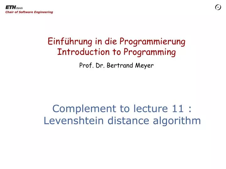 complement to lecture 11 levenshtein distance algorithm