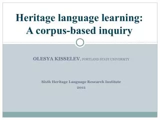 Heritage language learning: A corpus-based inquiry