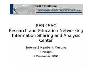 REN-ISAC Research and Education Networking Information Sharing and Analysis Center