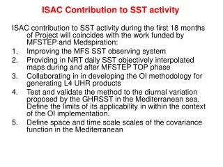 ISAC Contribution to SST activity