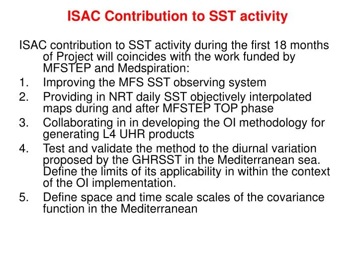 isac contribution to sst activity