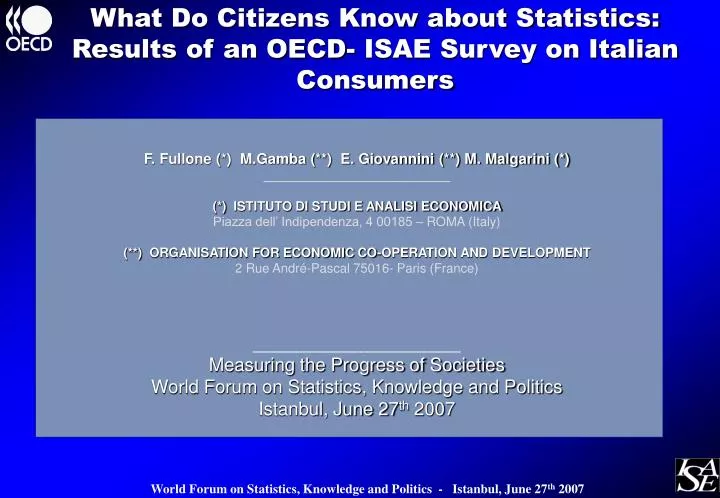 what do citizens know about statistics results of an oecd isae survey on italian consumers