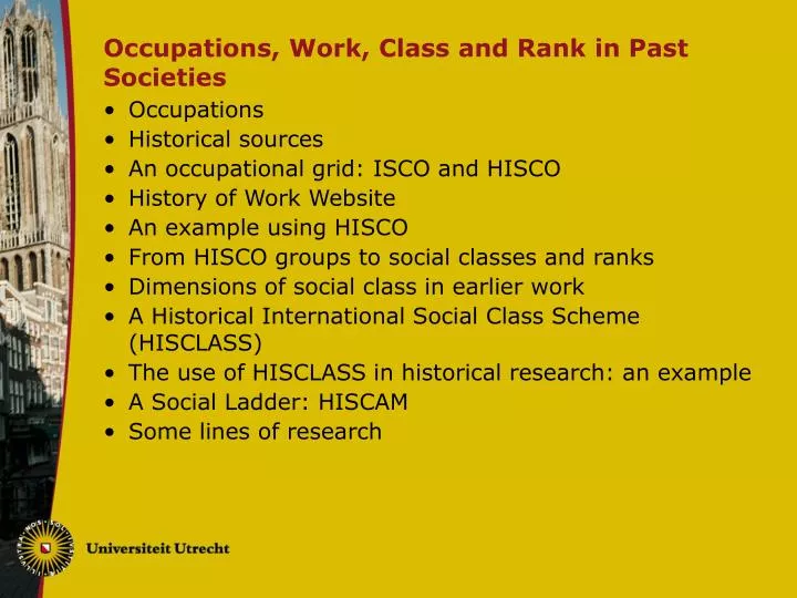 occupations work class and rank in past societies