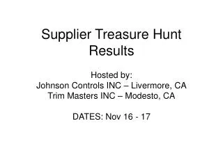 Supplier Treasure Hunt Results