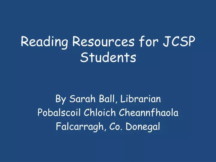 reading resources for jcsp students