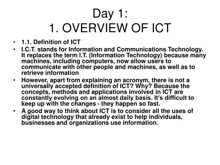 day 1 1 overview of ict