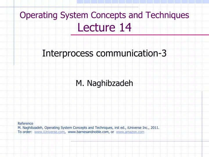operating system concepts and techniques lecture 14