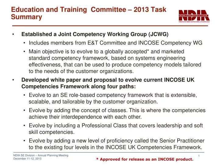 education and training committee 2013 task summary