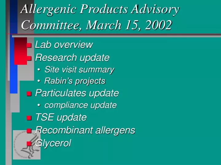 allergenic products advisory committee march 15 2002