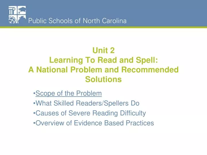 unit 2 learning to read and spell a national problem and recommended solutions