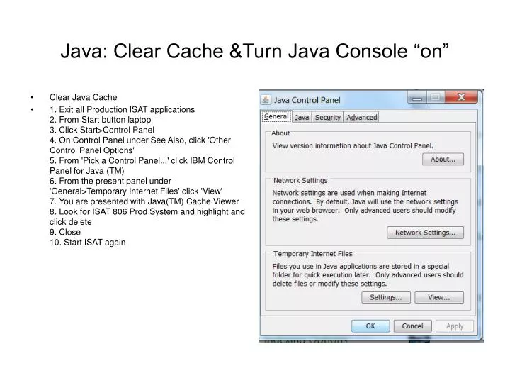 java clear cache turn java console on