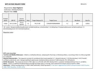 MPP OUTSIDE REQUEST FORM 06/xx/11 Requestor(s ): Dave Pagliarini Institution: UW Biochemistry