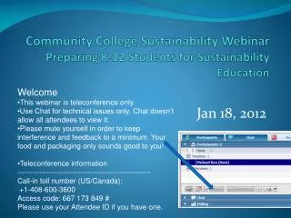 Community College Sustainability Webinar Preparing K-12 Students for Sustainability Education