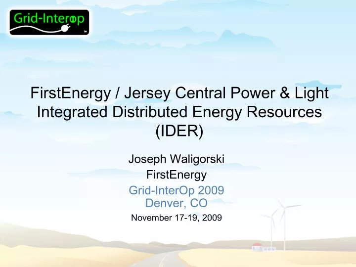 firstenergy jersey central power light integrated distributed energy resources ider