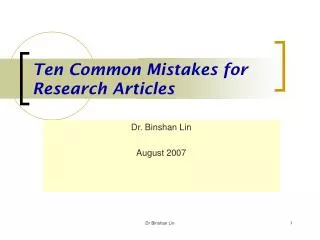 Ten Common Mistakes for Research Articles