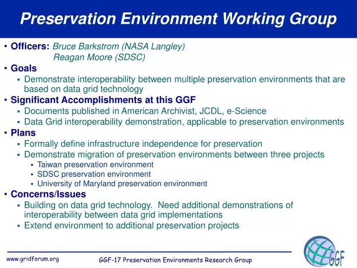 preservation environment working group