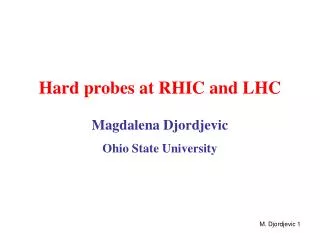Hard probes at RHIC and LHC Magdalena Djordjevic Ohio State University