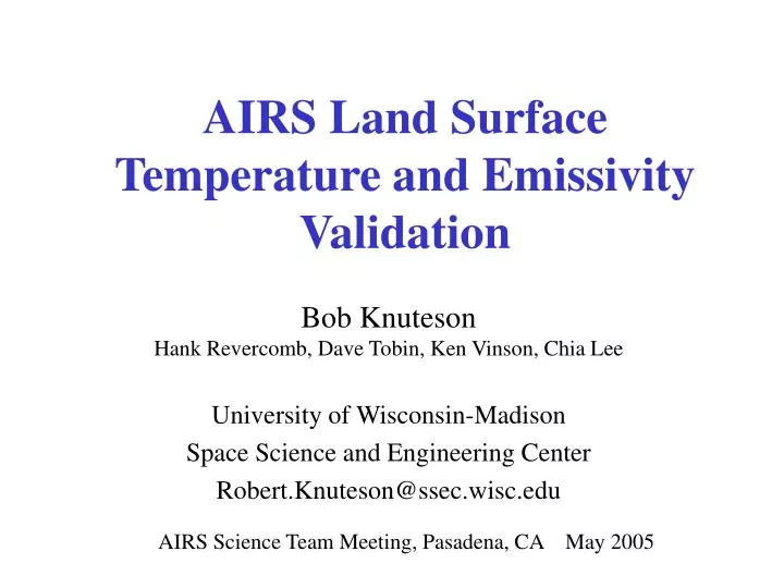 airs land surface temperature and emissivity validation