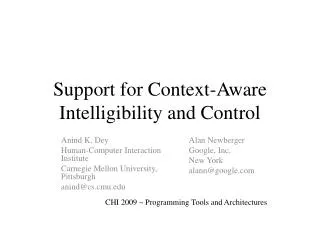 Support for Context-Aware Intelligibility and Control