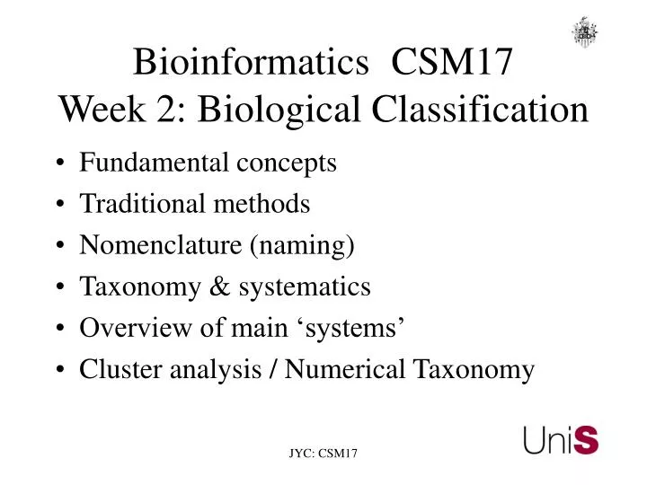 bioinformatics csm17 week 2 biological classification