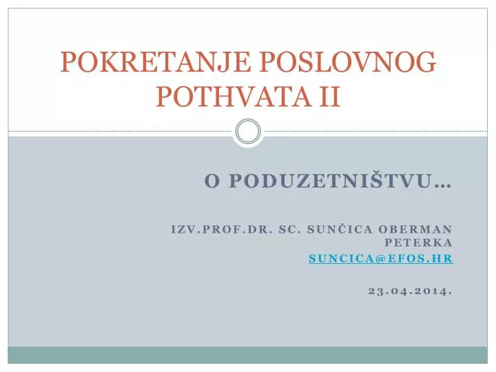 pokretanje poslovnog pothvata ii