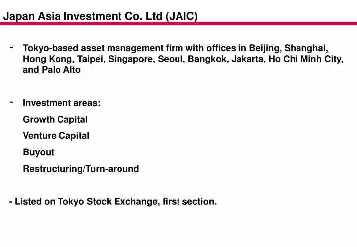 japan asia investment co ltd jaic