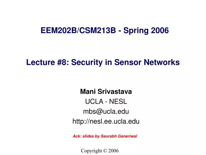 lecture 8 security in sensor networks