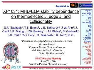 XP1031: MHD/ELM stability dependence on thermoelectric J, edge J, and collisionality