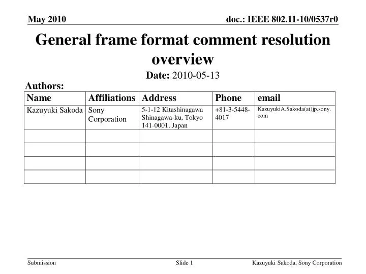 general frame format comment resolution overview