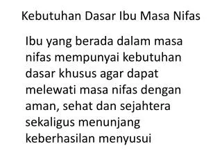 kebutuhan dasar ibu masa nifas