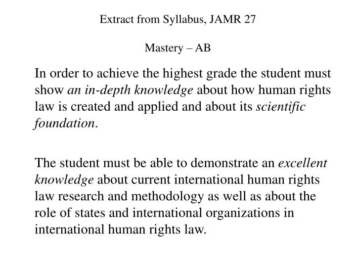 extract from syllabus jamr 27 mastery ab