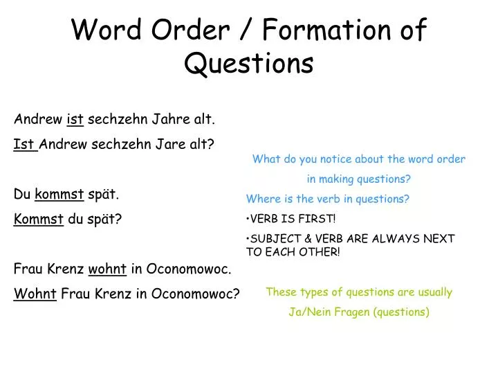 word order formation of questions