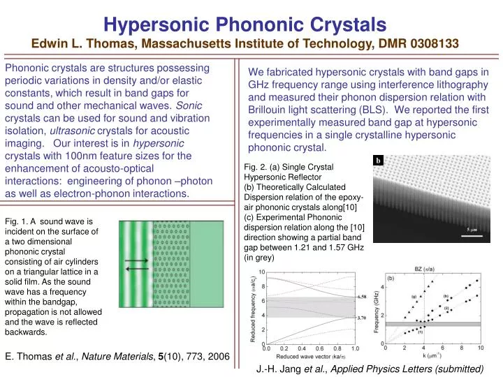 hypersonic phononic crystals edwin l thomas massachusetts institute of technology dmr 0308133