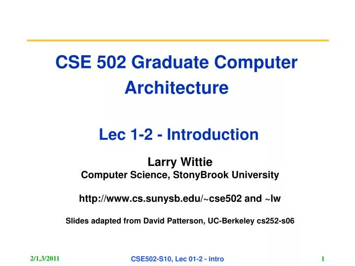 cse 502 graduate computer architecture lec 1 2 introduction