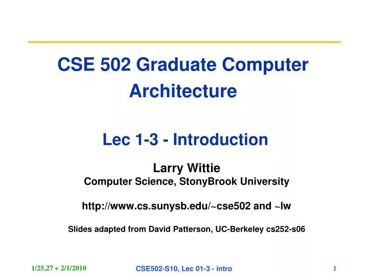 cse 502 graduate computer architecture lec 1 3 introduction