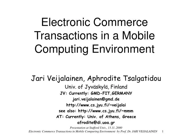 electronic commerce transactions in a mobile computing environment