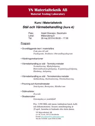 yn materialteknik ab material testing laboratory